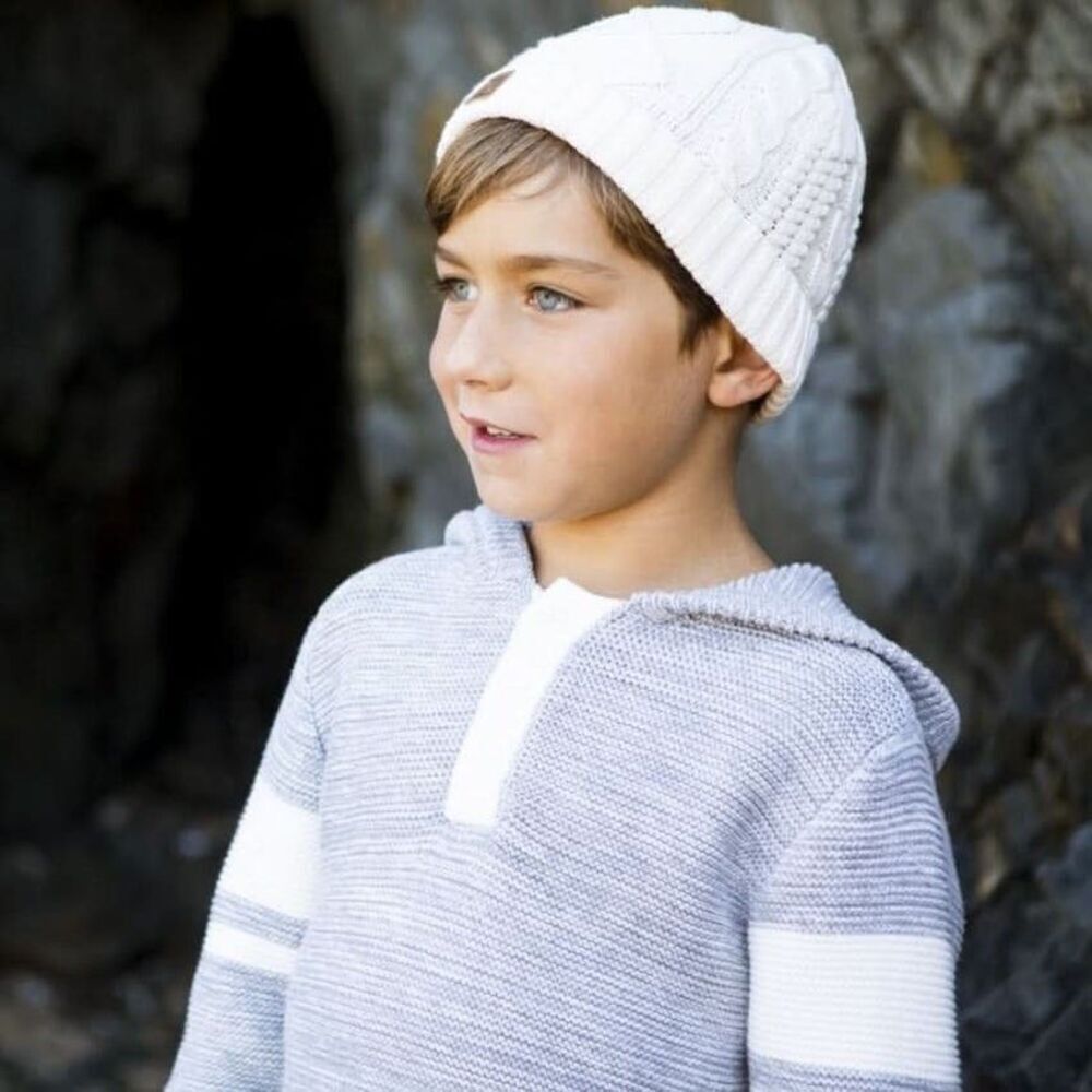 Hope & Henry Boys Organic Cotton Gray Hooded Pullover Knit Sweater - Picture 3 of 10